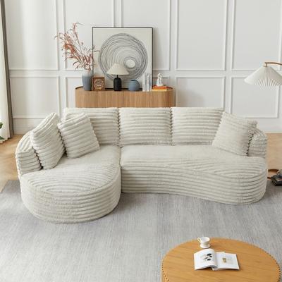 Unbranded "120.90"" Corduroy Cushion Fully Compressed L-shaped Large Sofa"