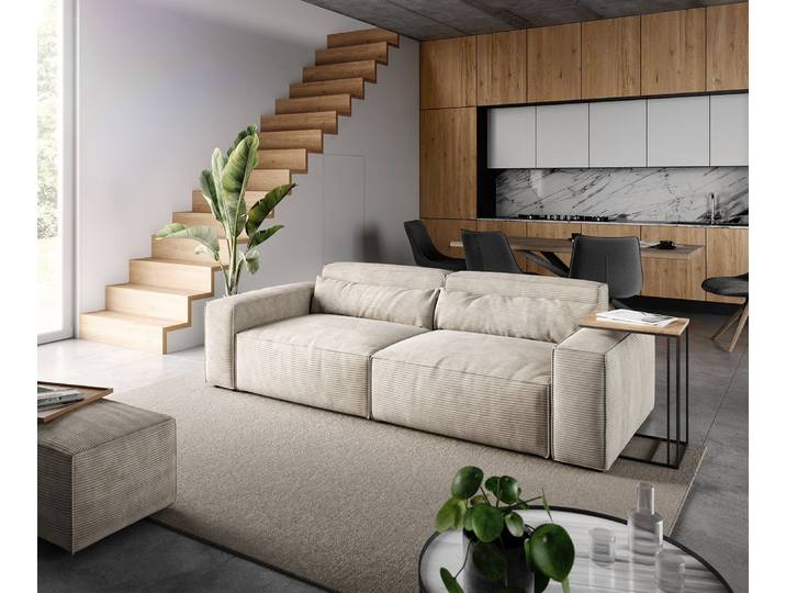Big-Sofa Sirpio 230x95 cm Cord Beige mit Hocker, Big Sofas