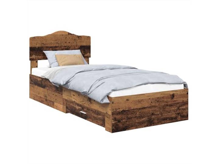 HMDNGOUT Bettrahmen mit Kopfteil Altholz 90x200 cm, Lattenrost Bett 90x200, Bett mit Schubladen Holzwerkstoff, stabiles Bettgestell mit Aufbewahrung, modernes Design