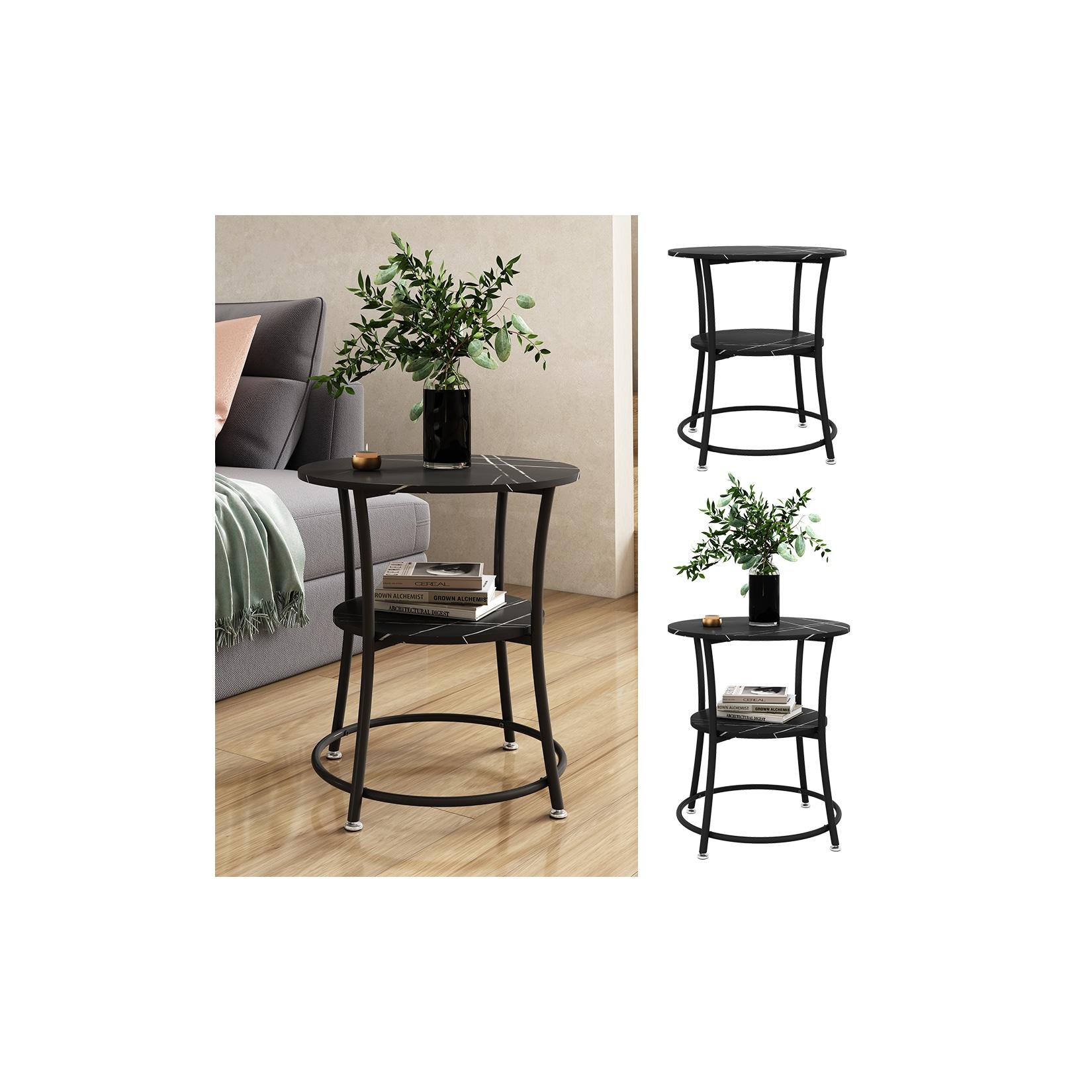 Vicco Couchtisch Quebec Marmor Schwarz 50 x 55 cm offene Ablage