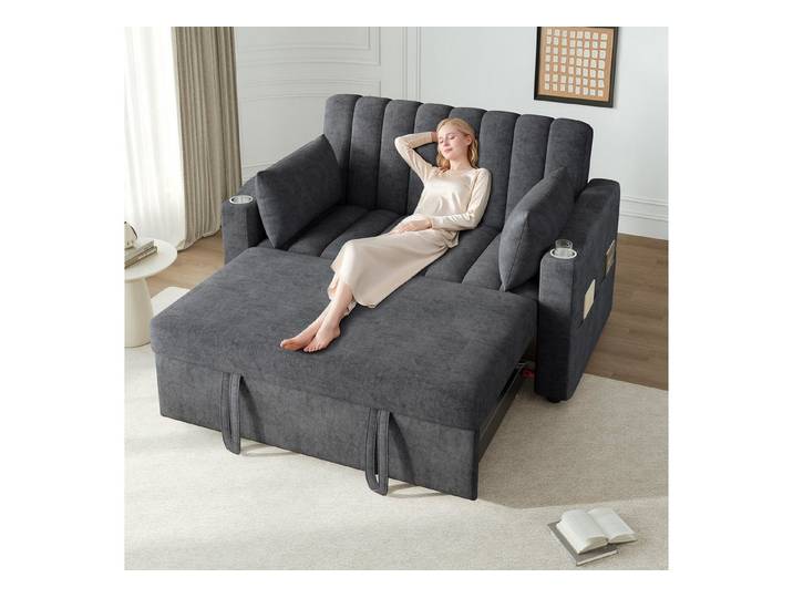 i@home Schlafsofa 2-Sitzer, Multifunktionssofa mit Schlaffunktion, Ideal für Wohnzimmer, Schlafzimmer & kleine Wohnungen, Grau