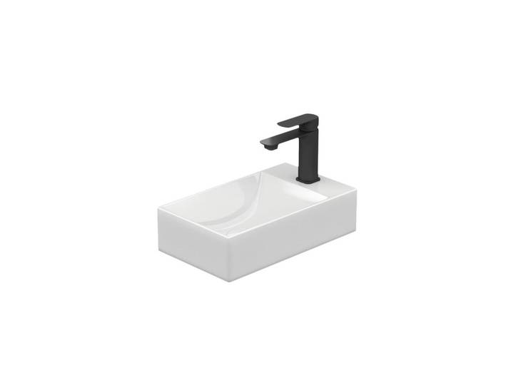 Emke Handwaschbecken Eck-Wand Hahnloch rechts Weiß 37,7 / 21,8 / 9,9 cm, Keramik, Rechteckig, 38x10x22 cm, Badezimmer, Waschbecken & Armaturen, Waschbecken