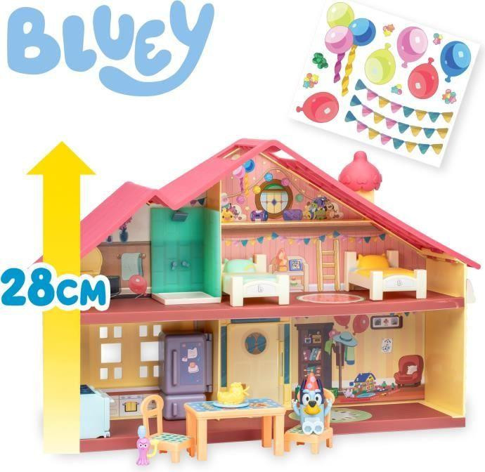 Bluey Verjaardagshuis speelset met 1 Bluey figuur en 13 accessoires voor kinderen vanaf 3 jaar