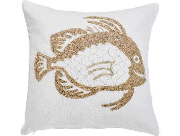 Dekokissen DONE. Happy Fish , beige, B:45cm L:45cm, Baumwolle, Leinen, Viskose, Dekokissen_Sitzkissen_Kissenhüllen, Dekokissen, Kissenhülle in 3-D Optik durch Motiv aus Frottierschlingengewebe