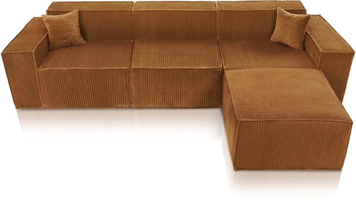 Beat Hoekbank Ribstof Okergeel met decoratieve kussens