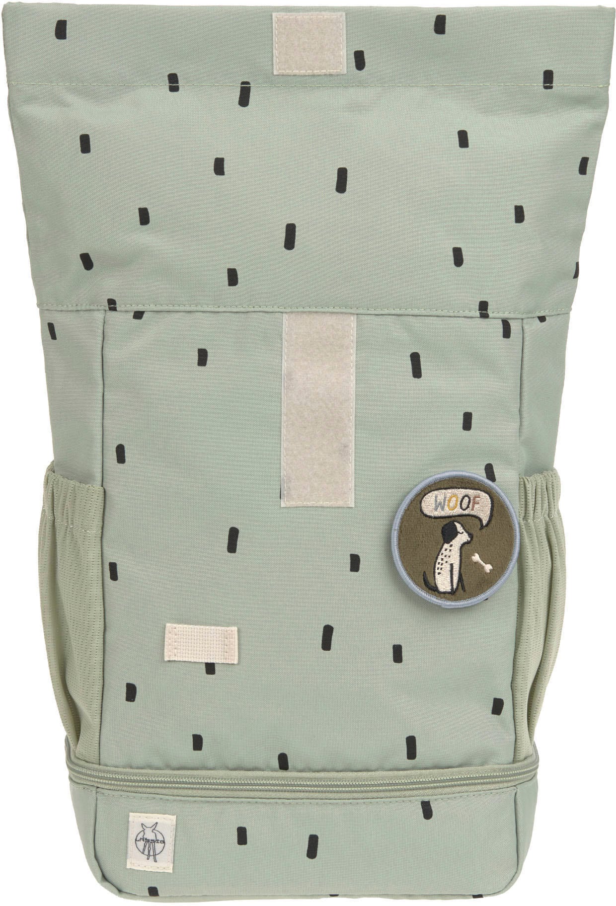Kinderrucksack LÄSSIG "Happy Prints, Mini Rolltop, Light Olive", Jungen, Gr. B/H/T: 23cm x 33cm x 11cm, grün (light olive), Polyester, Rucksäcke Kinderrucksack