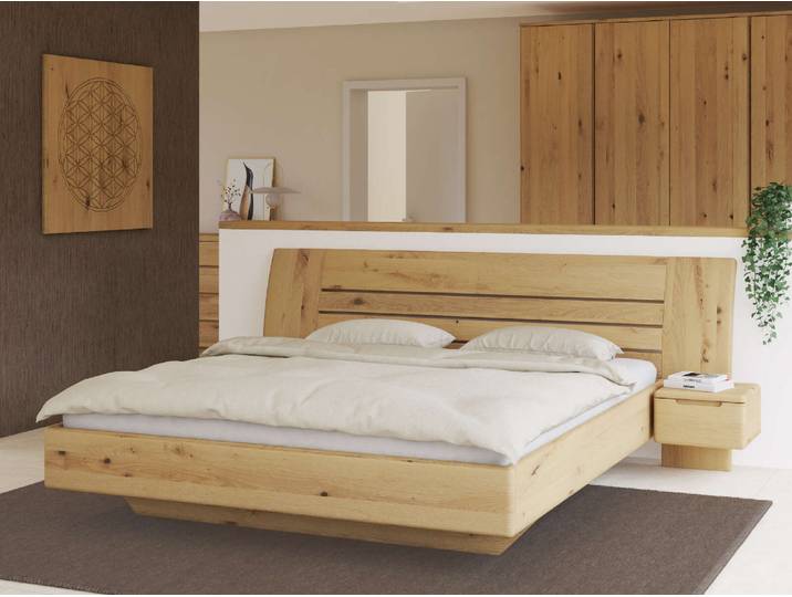 Wildeichenbett Hell „Bea“ 200 x 200 cm Massivholz Wildeiche Hell