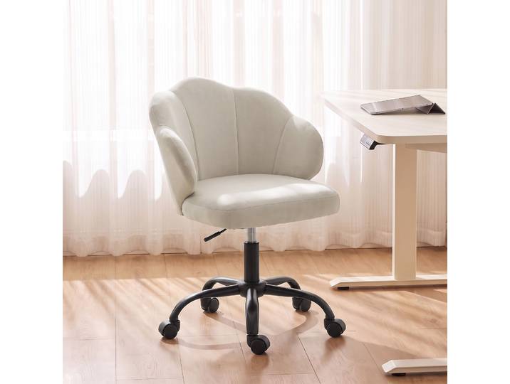 HOMCOM Chaise Bureau Velours Pétale Hauteur Réglable Crème