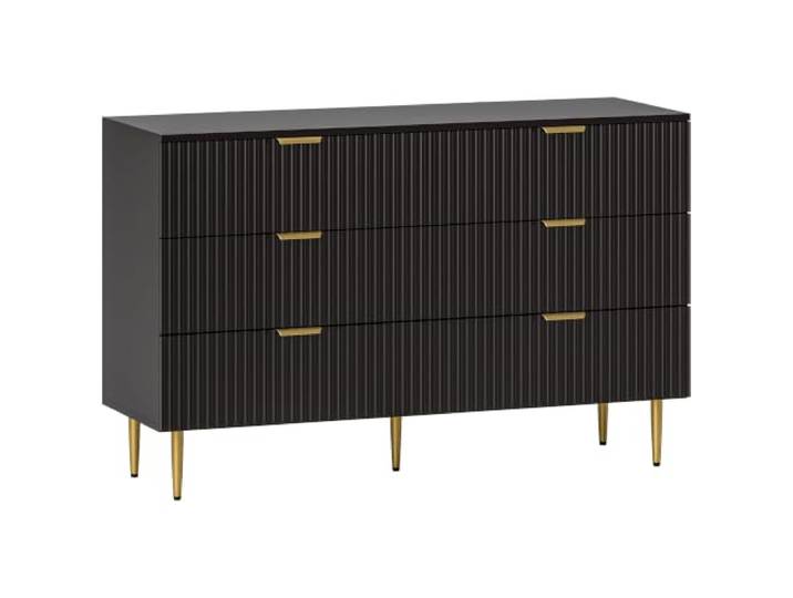 HOMCOM Moderne Kommode mit 6 Schubladen und Goldbeinen Schwarz Luxuriöse Goldgriffe, Aufbewahrungsschrank, Wohnzimmer, Flur