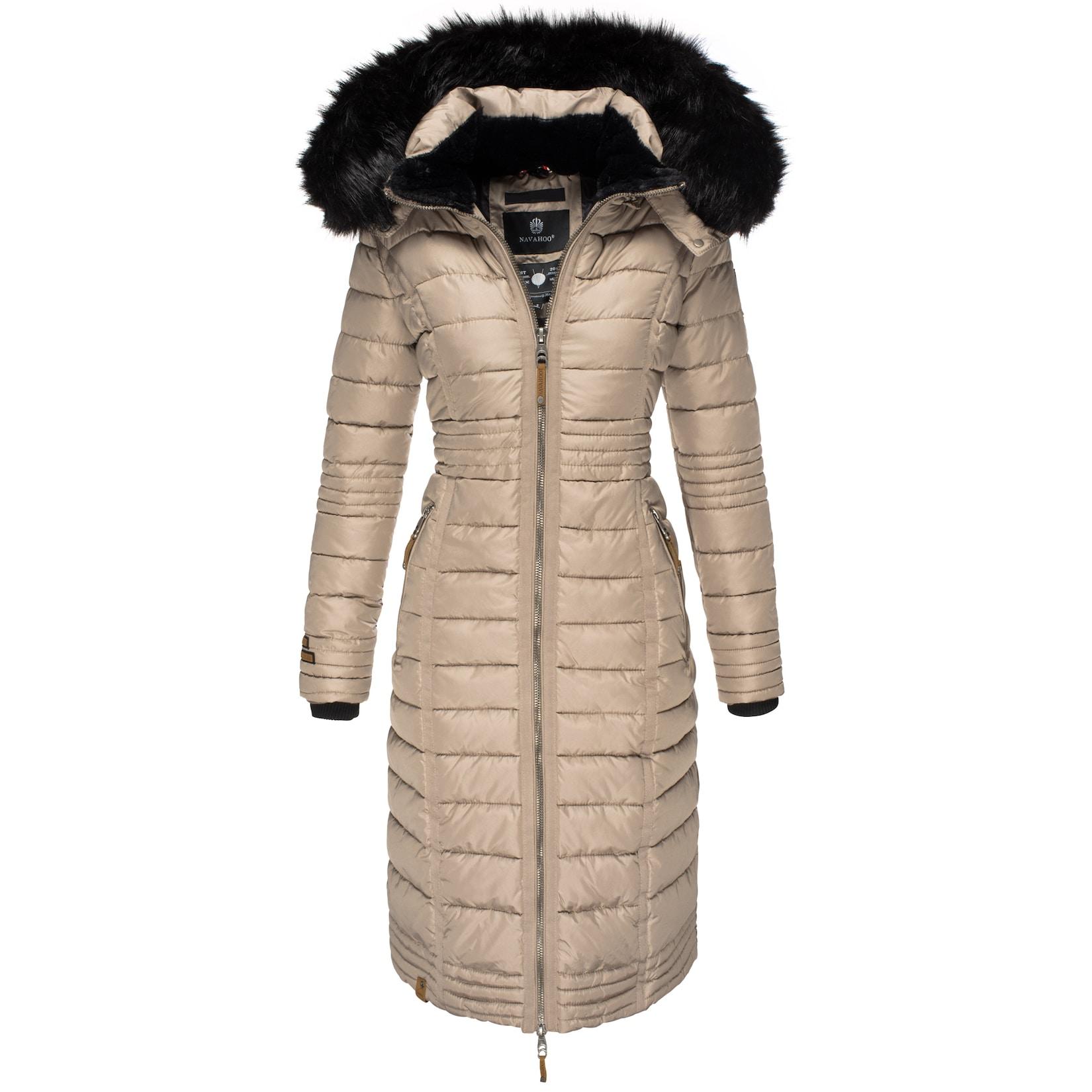 NAVAHOO Damen Wintermantel langer Winter Steppmantel mit Kunstfellkapuze Umay