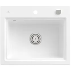 Villeroy & Boch Einbauspüle Subway Style 60 S, 600x510 mm, Snow White CeramicPlus, Keramik, Edelstahl-Armaturen, Excenterbetätigung