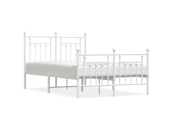 PUGYNBK Bettgestell ohne Matratze mit Metallbügel, Weiß, 135 x 190 cm Robuste Stahlbasis, atmungsaktive Leisten, Stauraum, Kopfteil