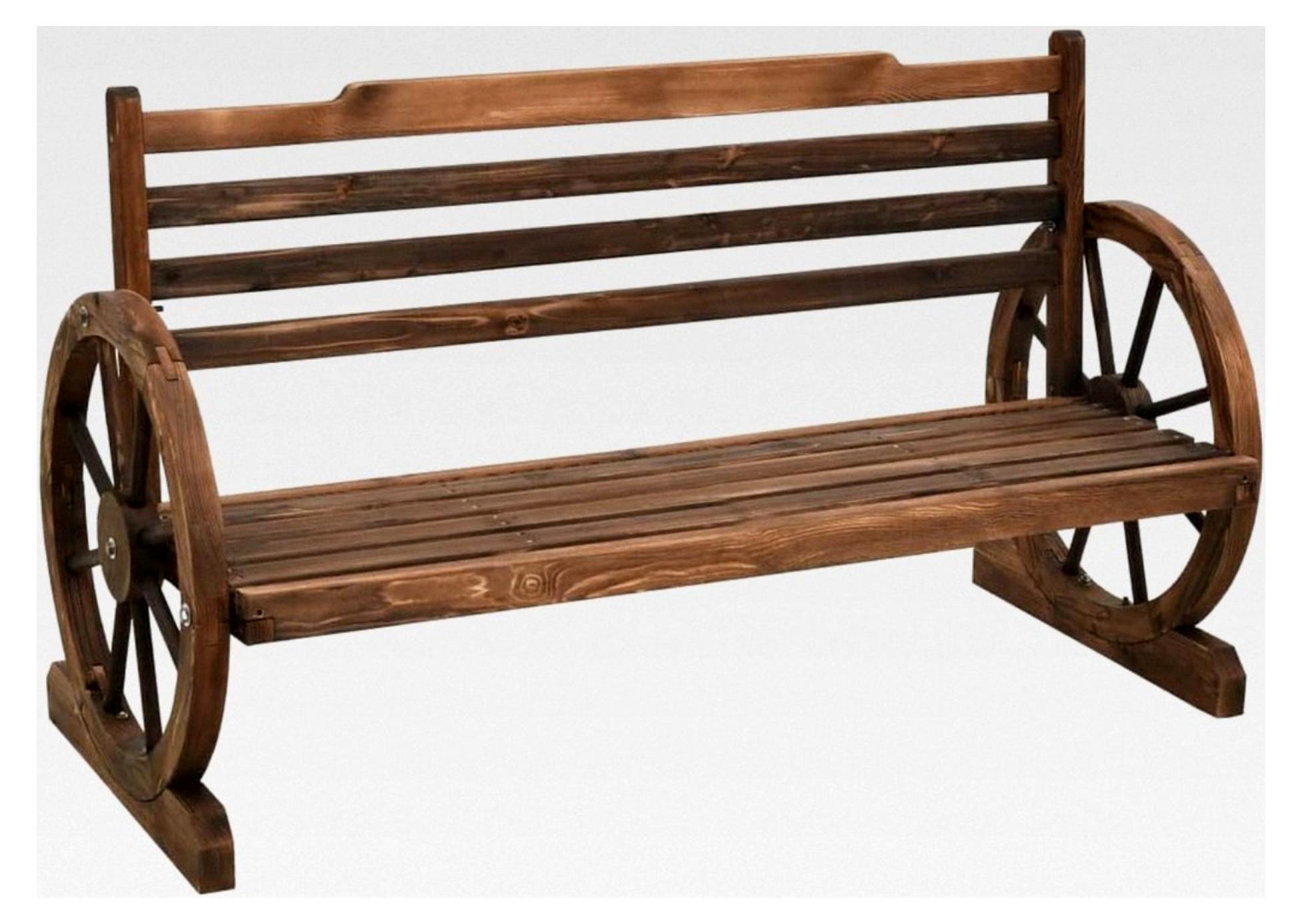 Gartenbank aus massivem Tannenholz im Wagenrad-Design, 112 cm