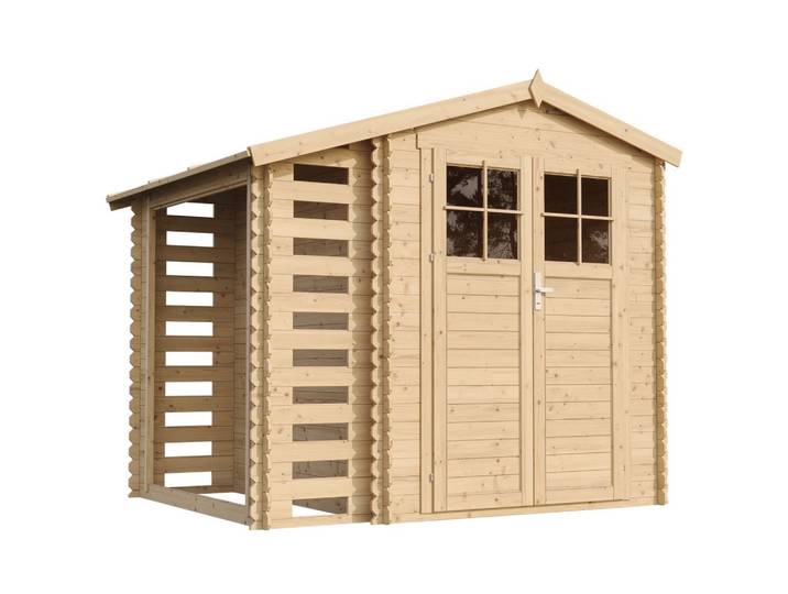HOLZHAUS GARTENHAUS mit Brennholzschuppen -Hochwertige abschließbare Tür - 3,53 + 0,97 m2 - M386F