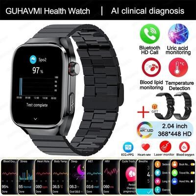 Uplift Picks VitalSense Pro ECG Smart Watch Health Tracker Bluetooth Call black Steel B