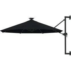 Helloshop26 - Wandmontierter Sonnenschirm mit Metallstange und LED-Beleuchtung 300 cm schwarz 02_0008693