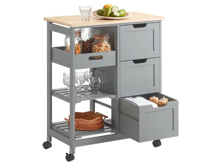 Desserte de Cuisine à roulettes FKW79-HG SoBuy - avec Tiroirs et Etagères - L67XP37xH84 5cm - Gris