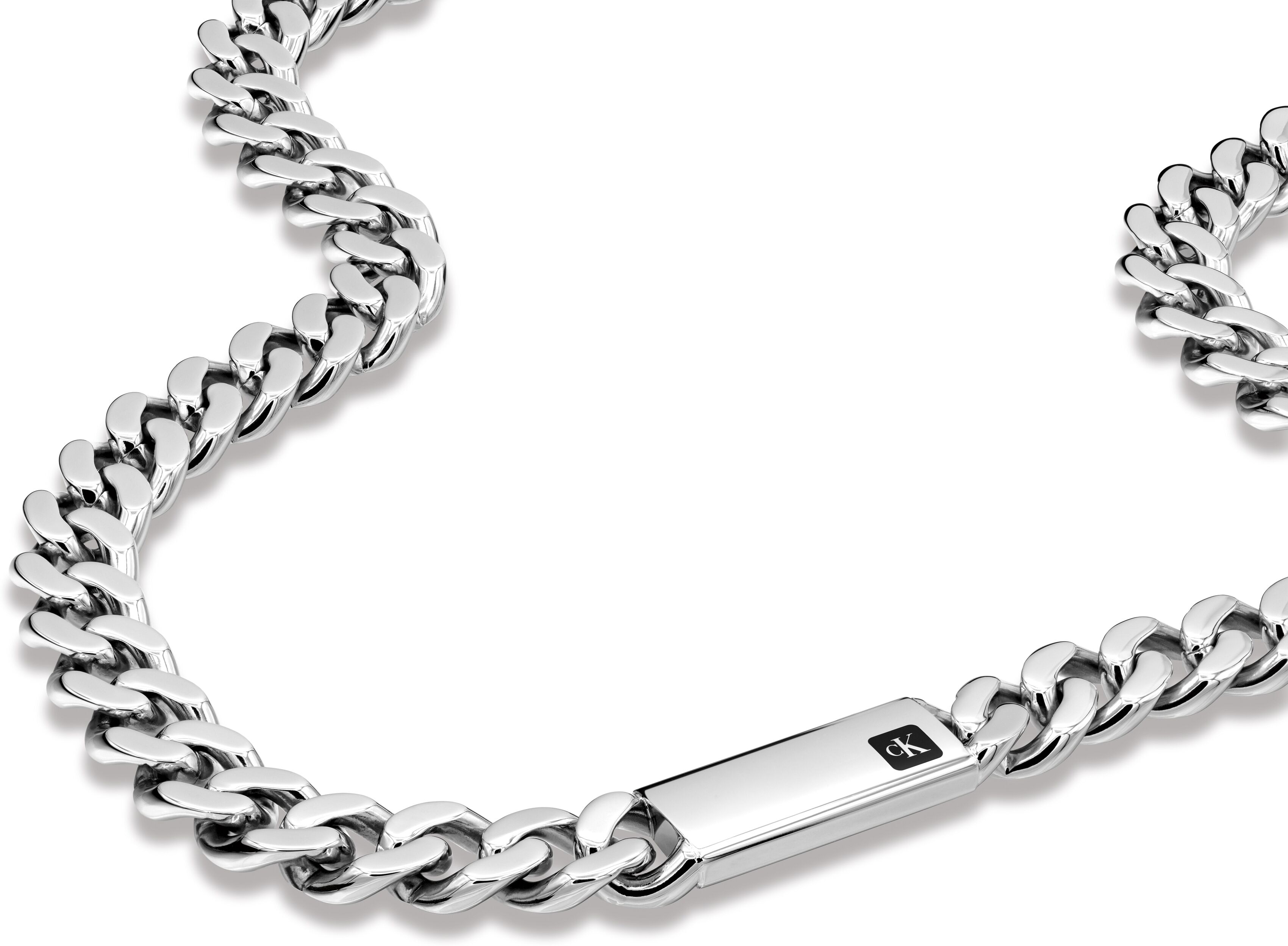 Gliederkette CALVIN KLEIN "CK HALLMARK", silber (edelstahlfarben, schwarz), Halsketten, Herren, Edelstahl, L: 51 B: 14mm, Gliederkette, Emaille, B:14mm