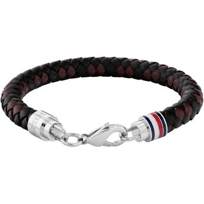 Lederarmband TOMMY HILFIGER "TYSON", schwarz (braun, schwarz, edelstahlfarben, blau, rot, weiß), Armbänder, Herren, 19cm, Edelstahl Leder, Edelstahl, Leder, Lederarmband, mit Emaille
