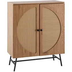 SIDEBOARD – Eiche-Dekor/Rattan, 80x103x39 cm, 2 Türen, hoch