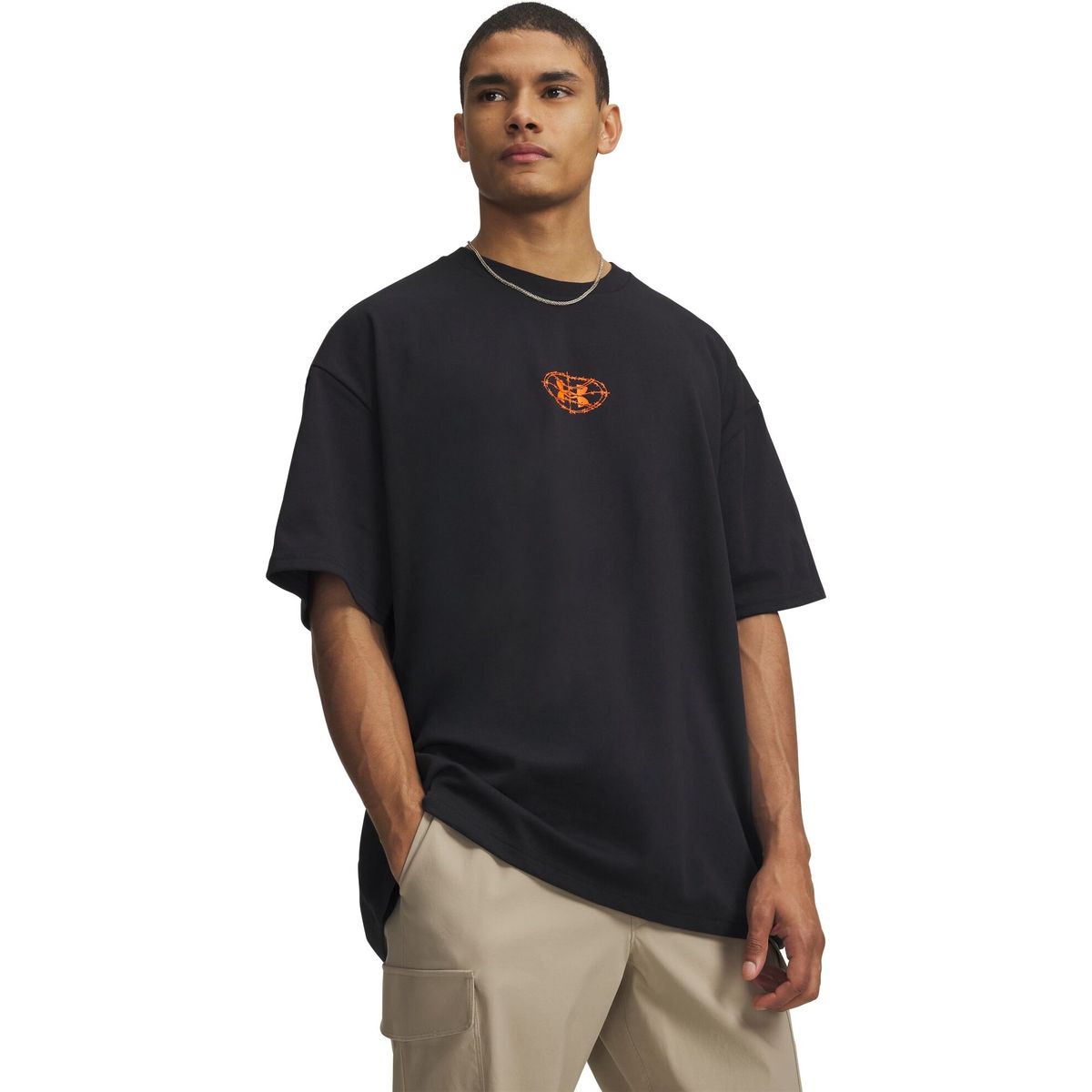 Under Armour U M HWT Hoops Photoreal SS black team orange (001) M 6009329-001-MD