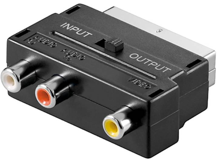 Goobay Scart-adapter (IN/OUT)\, scart-stekker (21-pins) naar 3 x cinch-bus\, zwart