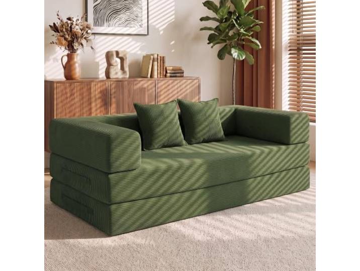 Vipbear Schlafsofa 200cm Breit,Boneless Couch mit Schlaffunktion 3 Sitzer 5-in-1 Umwandelbar Boneless sofa, Bodensofa Schlafcouch,Cloud Modulares Sofa Bed für Wohnzimmer Schlafzimmer Lounge,Grün