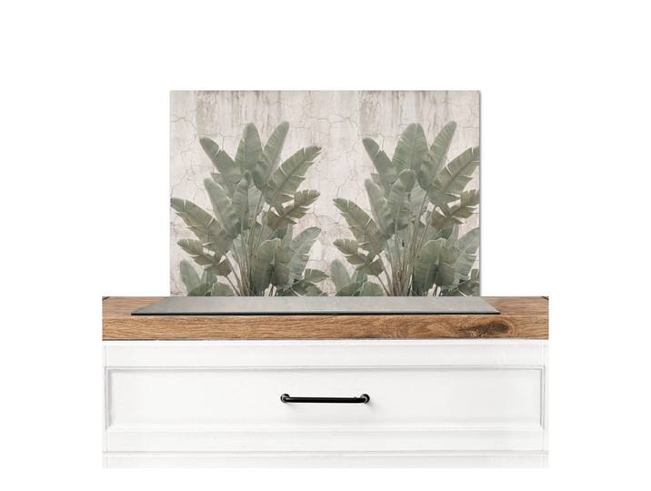 KitchenYeah Küchenrückwand Bananenblätter - Beton - Grün, (1-tlg), Küchenrückwand, Küchen Zubehör, 100x65 cm