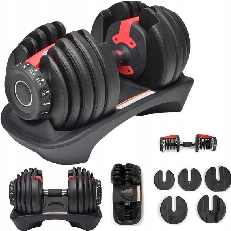 Verstellbare Halter mit Schnellwechselsystem für Gewichte von 2,5 bis 24 kg, ideal für flexibles Krafttraining