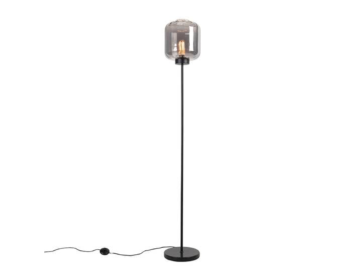 Lampadaire design noir avec verre fumé - Qara