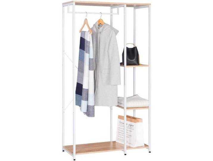 WOLTU Armoire de rangement Étagère à vêtements Portant à vêtements en bois et acier 90 x 40 x 167cm Blanc Chêne Clair