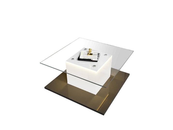Merax Couchtisch mit LED und Rollen, Beistelltisch hochglanz mit Glasplatte, Kaffeetisch, Wohnzimmertisch
