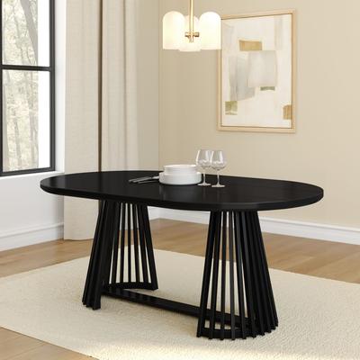 Beam Lido 72-inch Oval Wood Slatted Pedestal Dining Table for 6