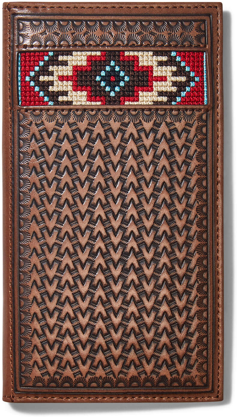 Men's Rodeo Wallet Beaded Basketweave in Tan Leather by Ariat