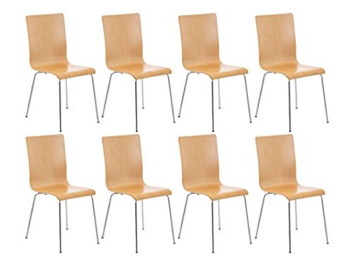 CLP 8er-Set Wartezimmerstuhl Pepe mit ergonomisch geformten Holzsitz und Metallgestell I 8X Konferenzstuhl erhältlich, Farbe:Natur