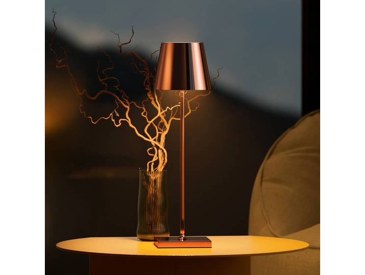 Sigor LED-Akkutischlampe Nuindie, USB-C, kupfer, IP54, dimmbar, kupfer, für Wohn- / Esszimmer, Aluminium, Modern