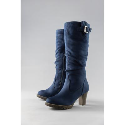Stiefel ANISTON SHOES, Damen, Gr. 41, wärmend, Normalschaft, blau (navy), Textil, Veloursleder, Schuhe Stiefel, mit Raffungen am slouchy Schaft