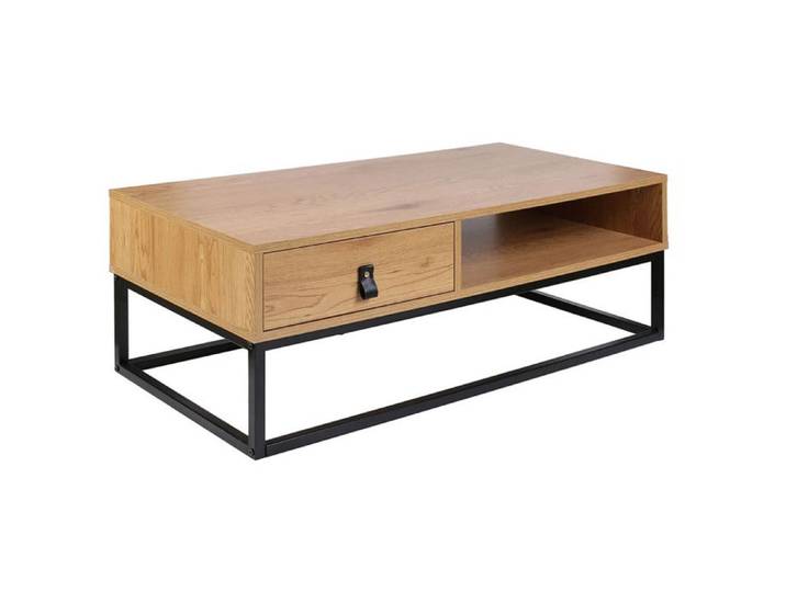 ABRIL - Table Basse 1 Tiroir Aspect Bois et Pieds Métal