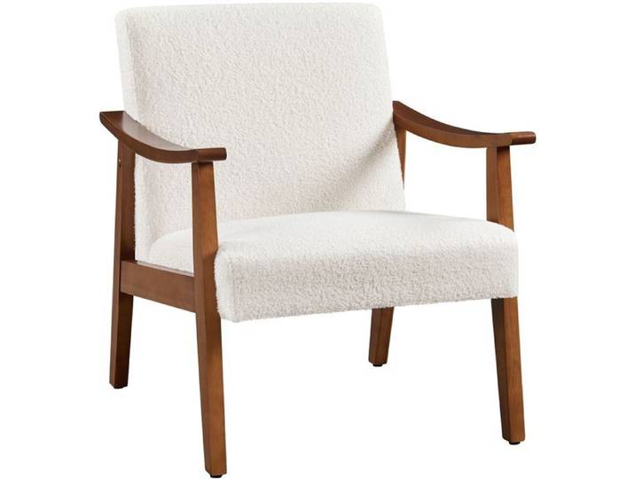 Yaheetech Fauteuil de Salon Moderne du Milieu du Siècle Chaise Rembourré Fauteuil de Lecture Canapé 1 Place Ivoire