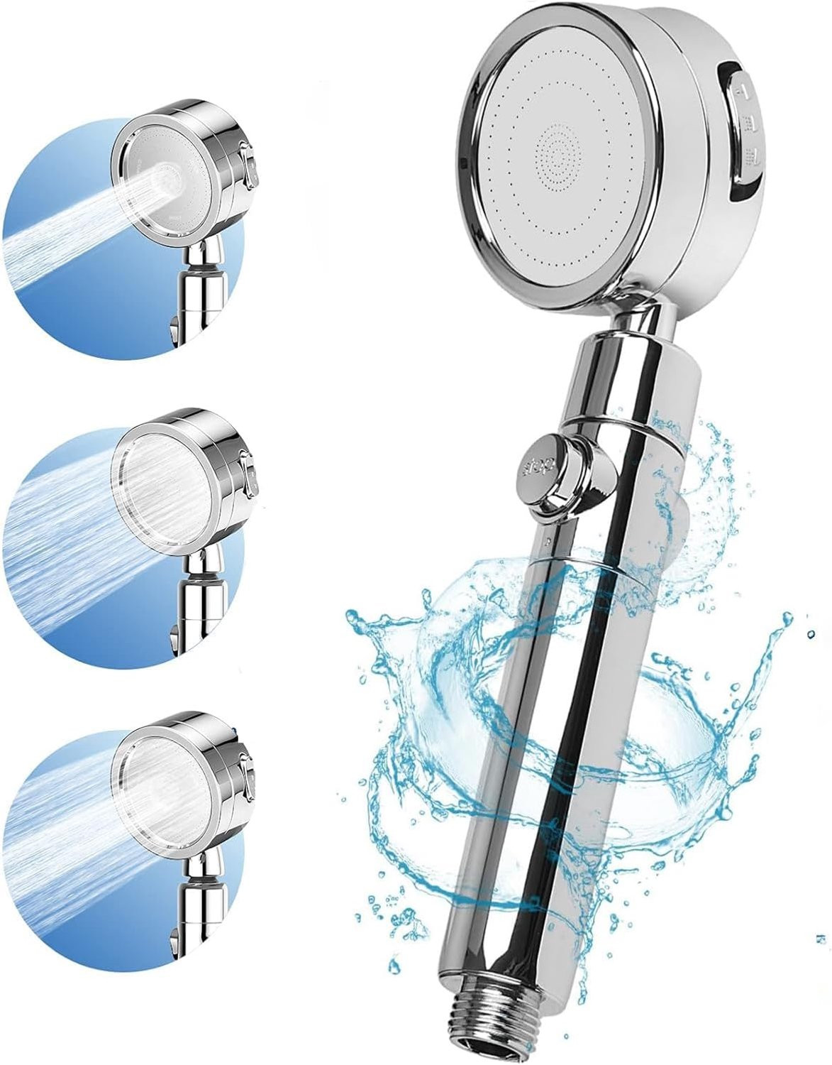 Waterbesparende douchekop met filter en 3 straalsoorten, chroom