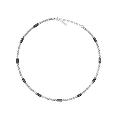Gliederkette POLICE "Radius", silber (edelstahlfarben, schwarz), Halsketten, Herren, Edelstahl, L: 55 B: 4mm, Gliederkette, B:4mm