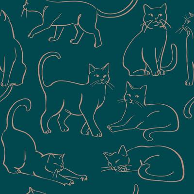 RoomMates Cat Poses Emerald Peel and Stick Wallpaper