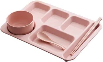 The Handy Homestead Premium Anti Fall Student Meal Plate Set Divided Bowls & Cups pink