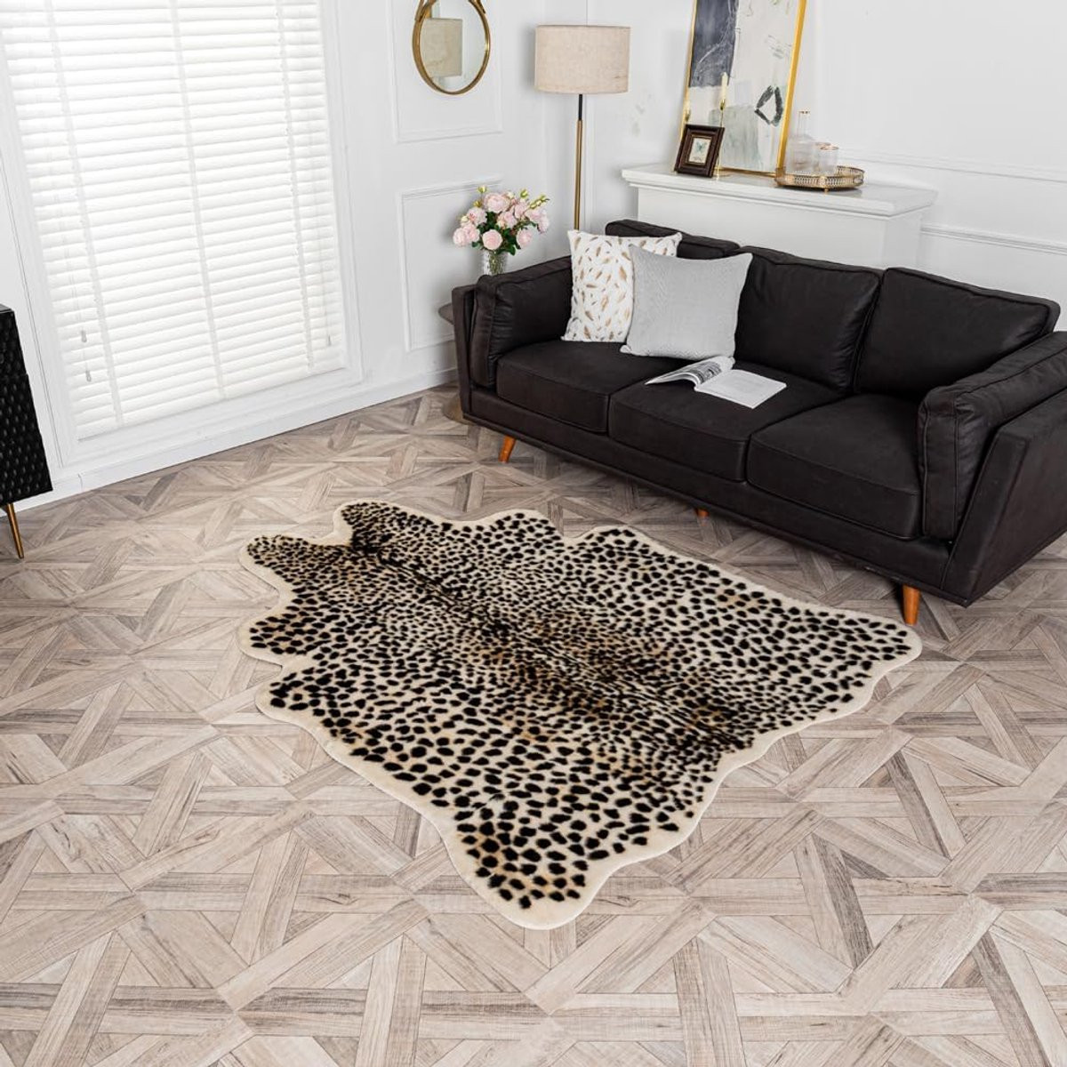 Zijdezacht Polyester Koeienvacht Tapijt met Luipaardprint - 160 x 200 cm