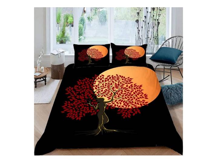 LuxusKollektion Kinderbettwäsche Bettwäsche Set 135x200 Vollmond Baumgeist Rot Orange