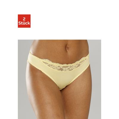 Slip NUANCE BY LASCANA "mit Spitzeneinsatz vorne", Damen, Gr. 36/38, gelb (2xzitrone), Microfaser, Obermaterial: 85% Polyamid, 15% Elasthan, körpernah, Unterhosen Slip, als Dessous-Set kombinierbar, Dessous