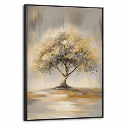 LEINWAND Bilder mit Rahmen - Gemälde - Baum - Abstrakt - Blätter - 70x100