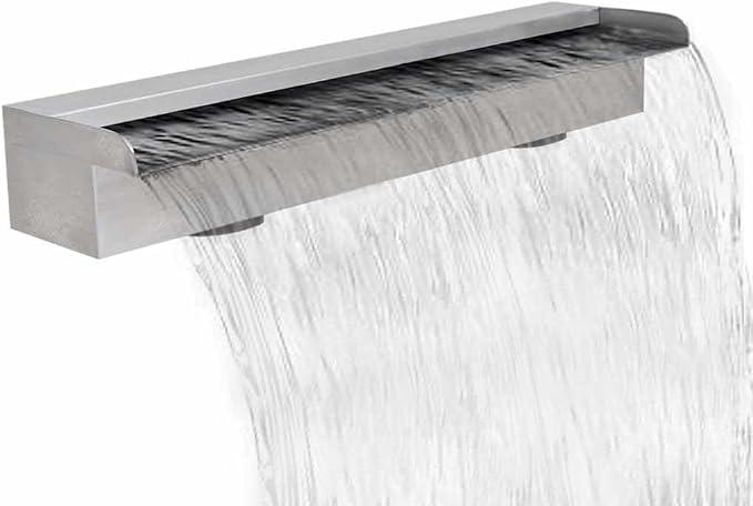Edelstahl Pool Wasserfall Fontäne rechteckig 60 cm Teich Wasserspiel Zierbrunnen, mit 2 Boden Anschlüssen gleichmäßiger Wasserfluss für Pool Garten