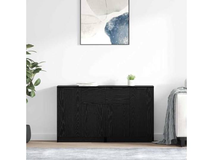 RJPLMFV Anrichte, 2 Stück, Eiche, Schwarz, 60 x 30 x 70 cm, Holz Regale, ausziehbare Schubladen, Scharniertüren, Aufbewahrung für Esszimmer, Küche