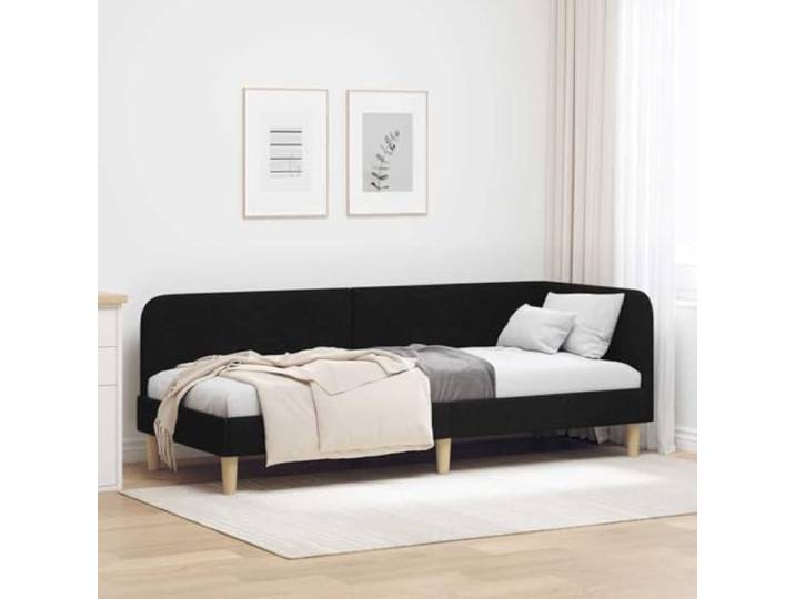 YUOTYRKTEJRSG Stoff Eckbettgestell L förmig Tagesbett 80 x 200 cm Schwarz Eckbettgestell mit Kopfteil Schwarz 80 x 200 cm Stoff Tagesbett Sofa Lattenrost L-Form Schlafzimmer